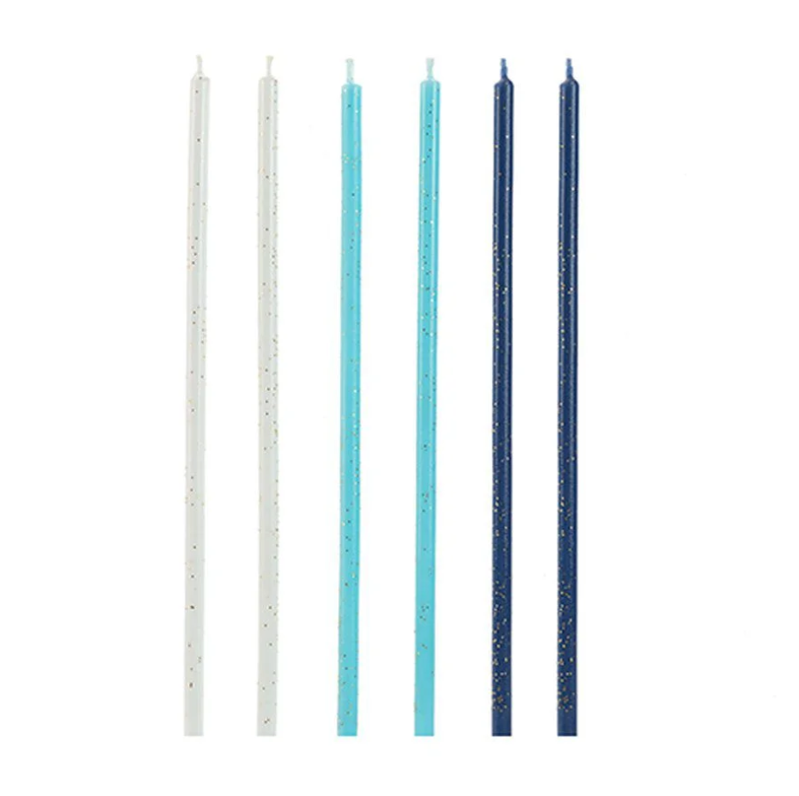 SILV Vela Palito Azul e Branca 15cm - 6und