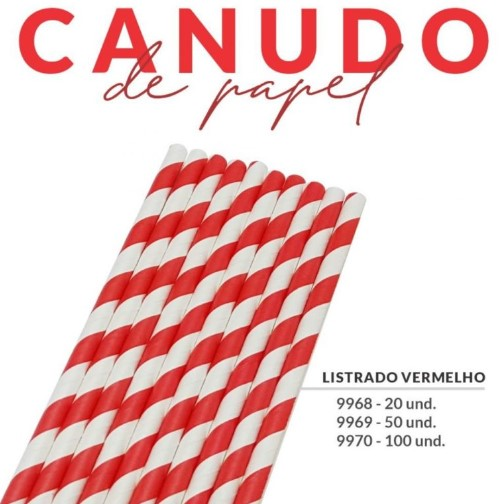BWB 9969 Canudo Papel Listrado Vermelho -...